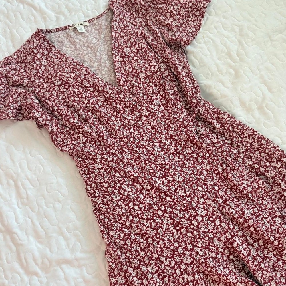 Women Size M Dress FAUX WRAP DITSY Ruffle Mini Summer COTTAGE ROMANTIC GIRLY